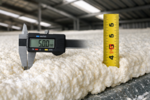 Close-up tekstur foam yang merata dan pengukuran ketebalan