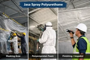 Kolase 3 langkah masking, area spraying, finishing dan inspeksi