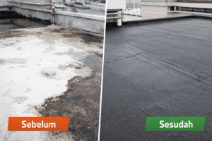 Perbandingan dak beton bocor sebelum dan sesudah waterproofing membran bakar