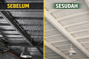 Perbandingan sebelum dan sesudah panel split area atap yang biasanya berkeringat