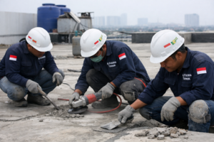 Persiapan dak beton untuk waterproofing membran bakar pada Maret 2025