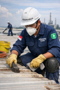 Persiapan permukaan atap sebelum penyemprotan polyurethane