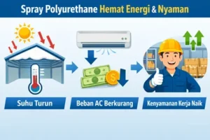 Visual infografik sederhana suhu turun, beban AC turun, kenyamanan kerja naik