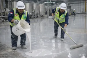aplikasi pelapisan lantai area pabrik luas 5600 meter persegi