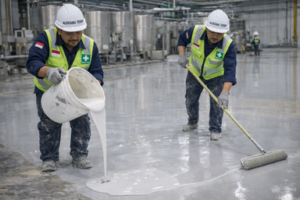 aplikasi pelapisan lantai pabrik makanan luas 5600 meter persegi