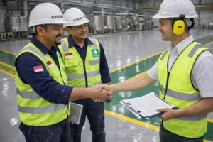 serah terima pekerjaan jasa epoxy lantai area pabrik luas 5600 meter persegi antara alfatama teknik dengan pihak pabrik