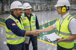 serah terima pekerjaan jasa epoxy lantai area pabrik luas 5600 meter persegi antara kontraktor lantai industri Bekasi alfatama teknik dengan pihak pabrik