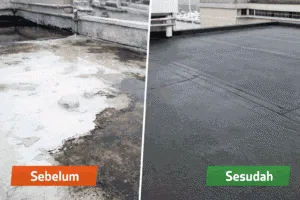 Perbandingan dak beton bocor sebelum dan sesudah waterproofing membran bakar