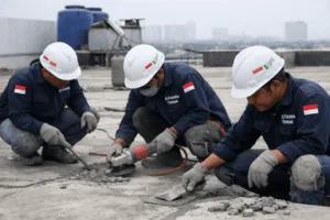 Persiapan dak beton untuk waterproofing membran bakar pada Maret